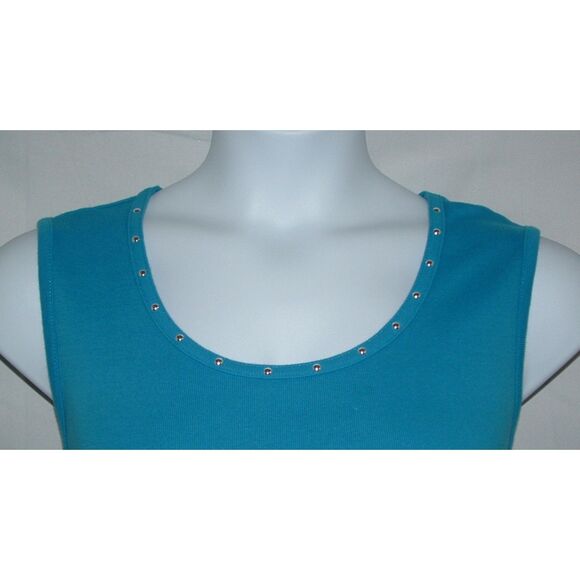 Blue Sz XL Soft Stretchy Cotton Studded Open Jacket & Tank Top 2 Pc Set RAFAELLA - Picture 5 of 7